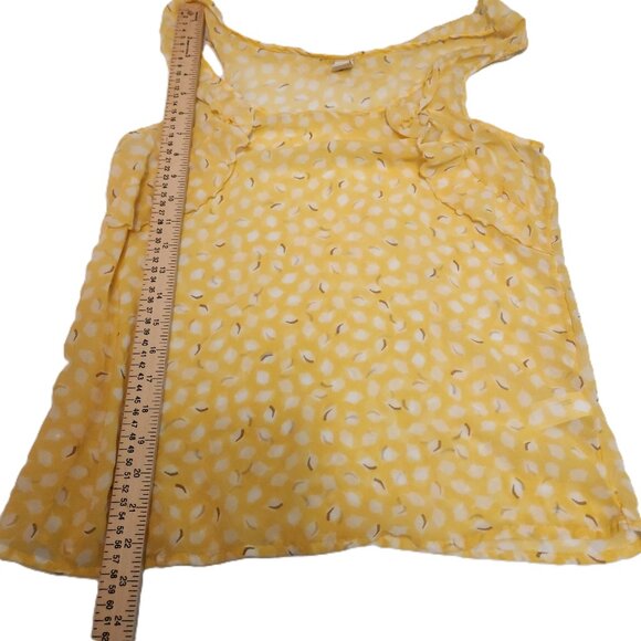 ❤️ 4/$20 Old Navy lemon-print tank top Women's medium Sheer Ruffled yellow white - Picture 6 of 12